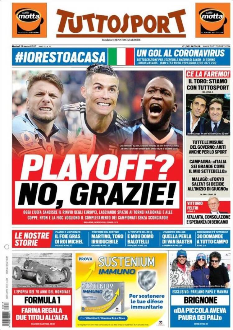 Noticias deportivas en los periódicos del mundo de 17 de marzo de 2020