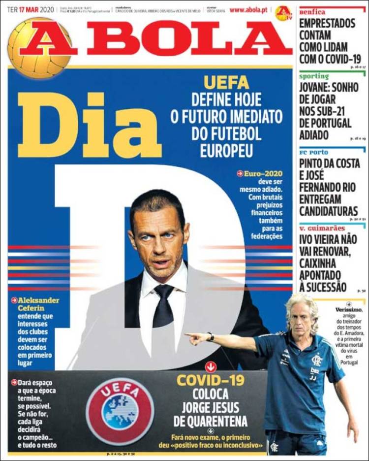 Noticias deportivas en los periódicos del mundo de 17 de marzo de 2020