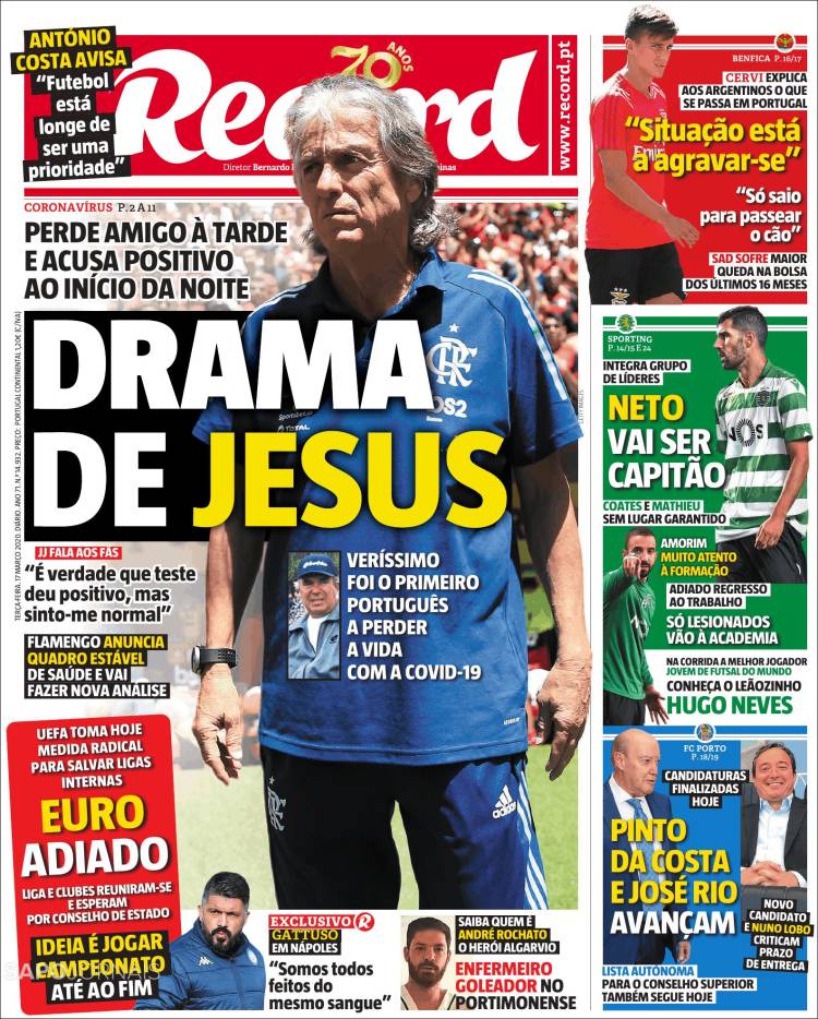 Noticias deportivas en los periódicos del mundo de 17 de marzo de 2020