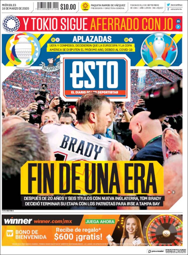 Noticias deportivas en los periódicos del mundo de 18 de marzo de 2020