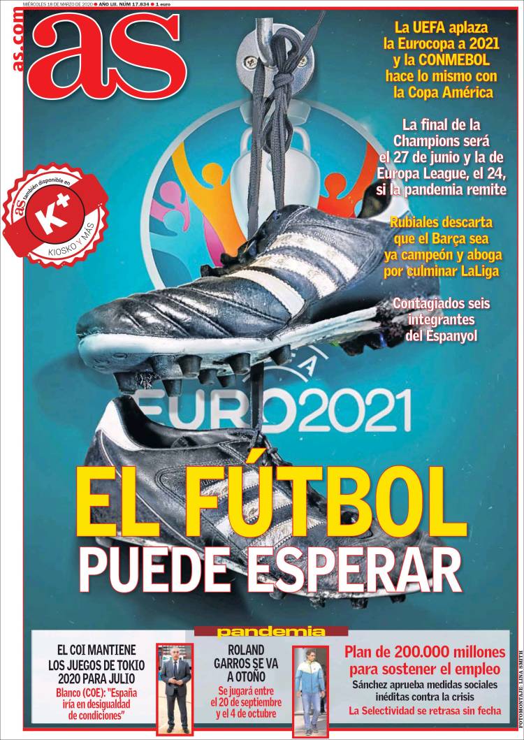 Noticias deportivas en los periódicos del mundo de 18 de marzo de 2020