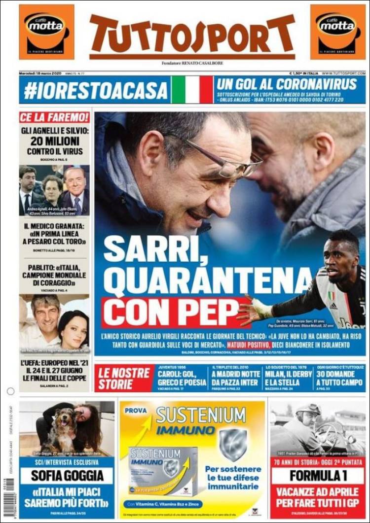 Noticias deportivas en los periódicos del mundo de 18 de marzo de 2020