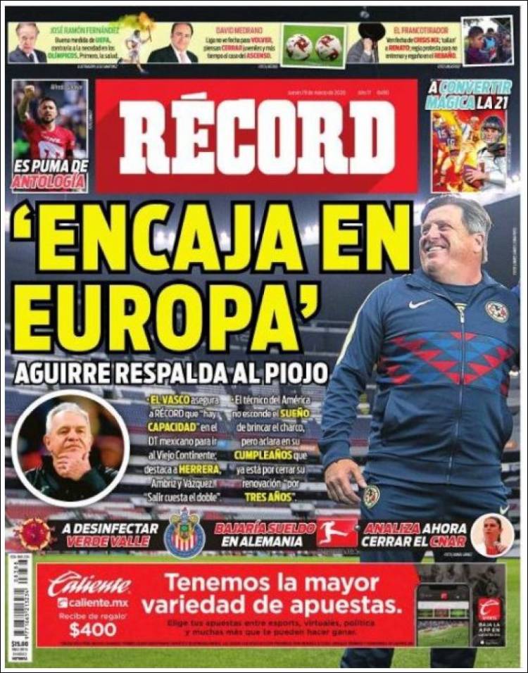 Noticias deportivas en los periódicos del mundo de 19 de marzo de 2020