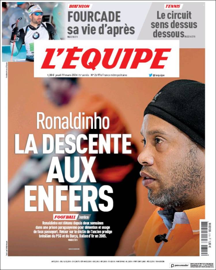 Noticias deportivas en los periódicos del mundo de 19 de marzo de 2020