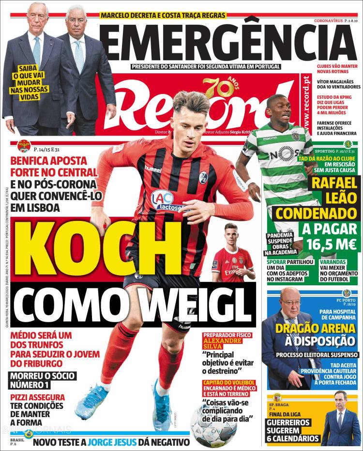 Noticias deportivas en los periódicos del mundo de 19 de marzo de 2020