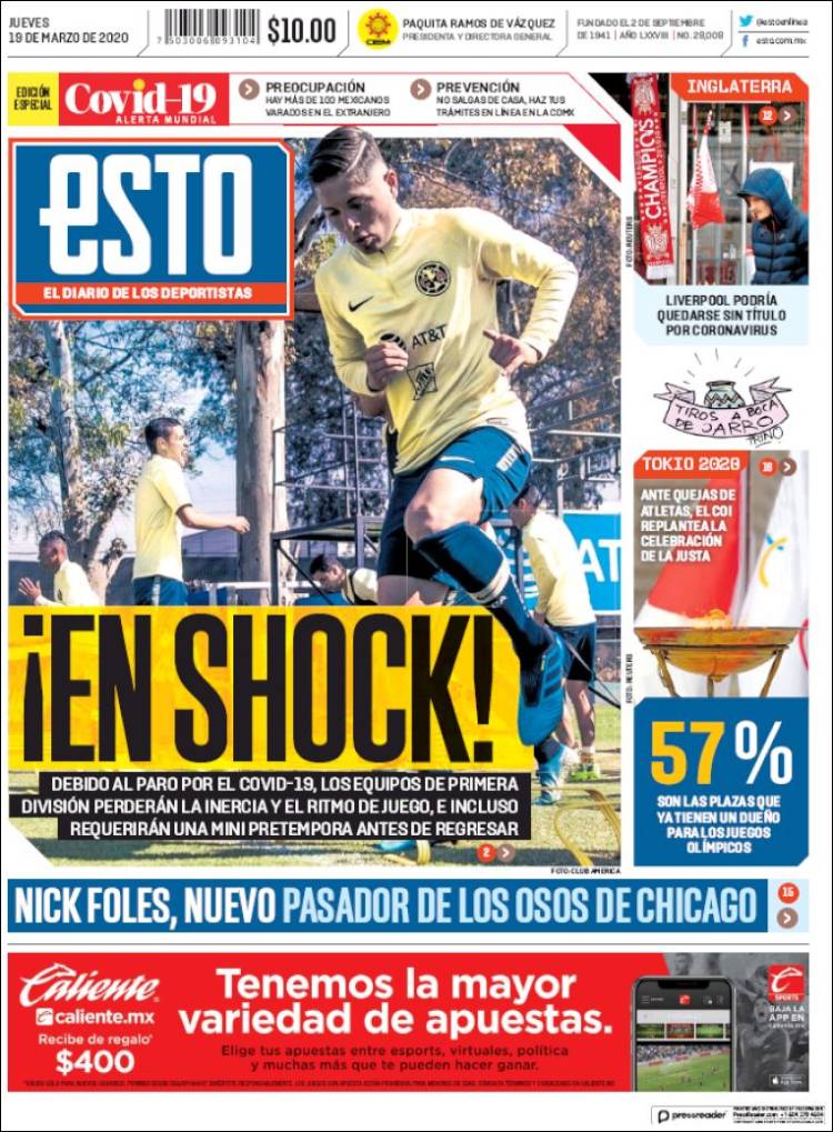 Noticias deportivas en los periódicos del mundo de 19 de marzo de 2020