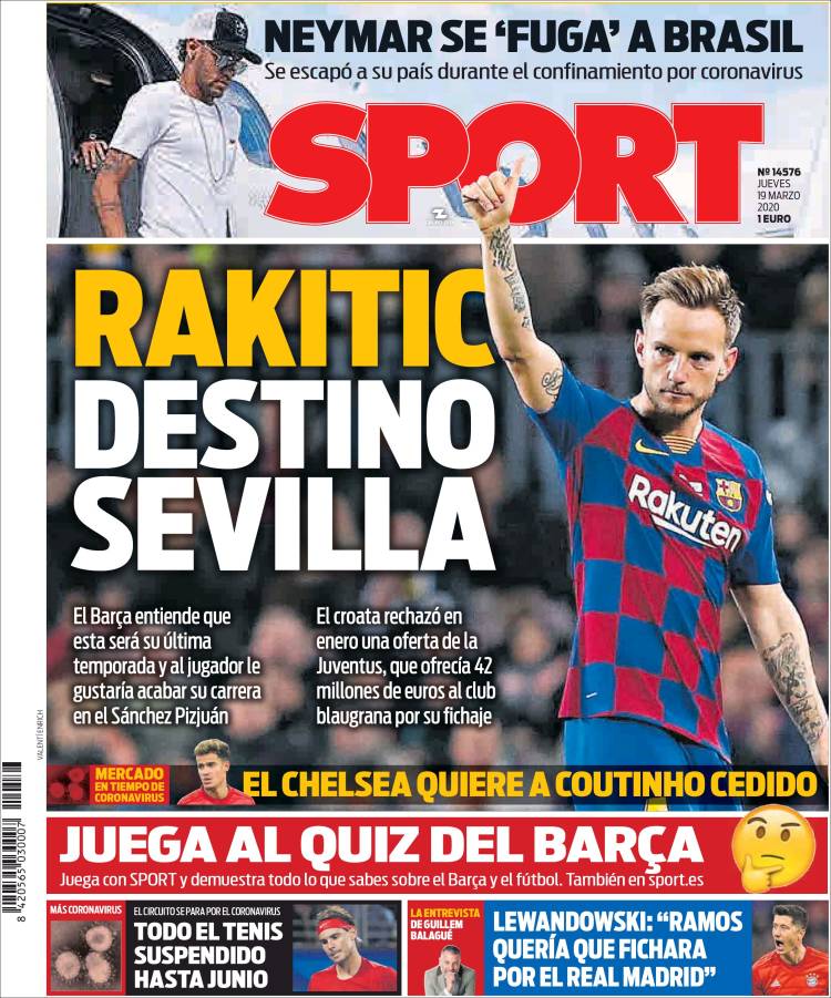 Noticias deportivas en los periódicos del mundo de 19 de marzo de 2020