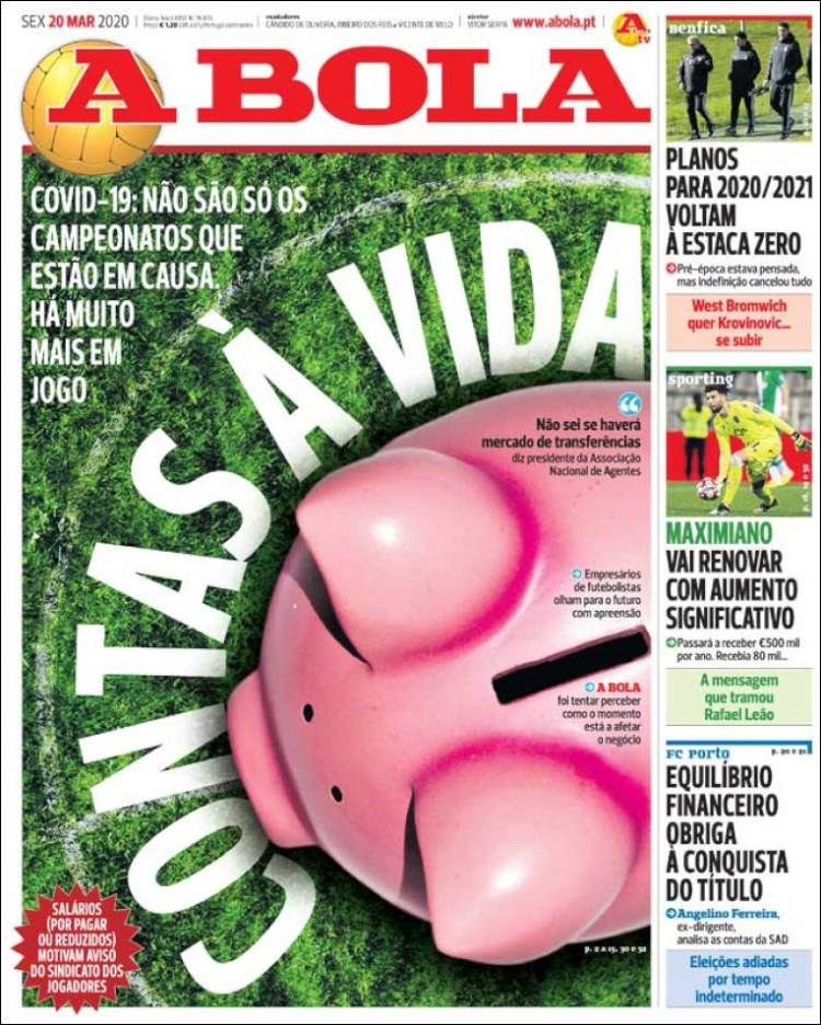 Noticias deportivas en los periódicos del mundo de 20 de marzo de 2020