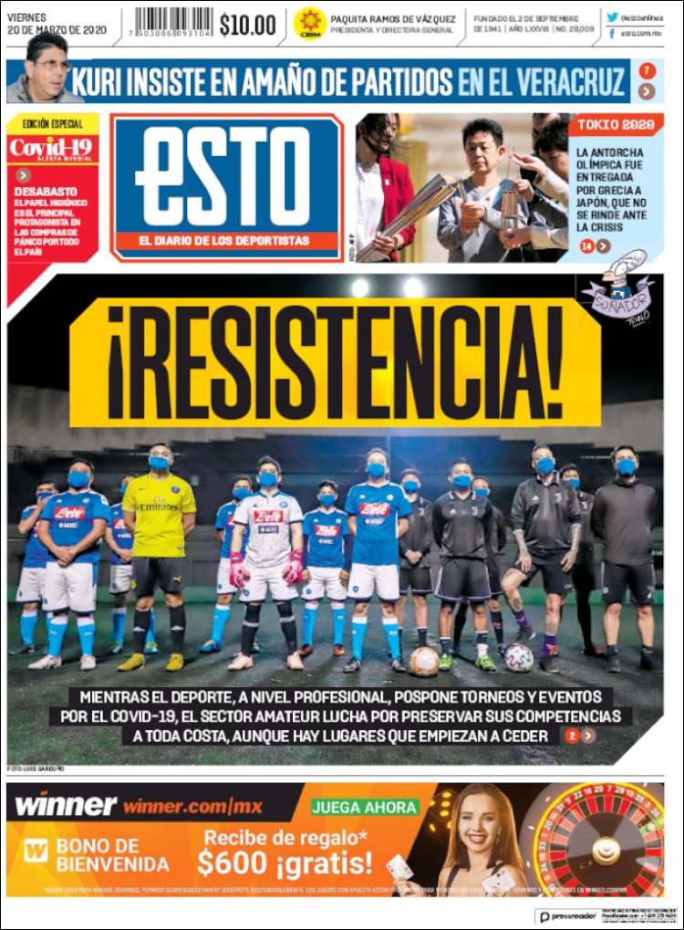 Noticias deportivas en los periódicos del mundo de 20 de marzo de 2020