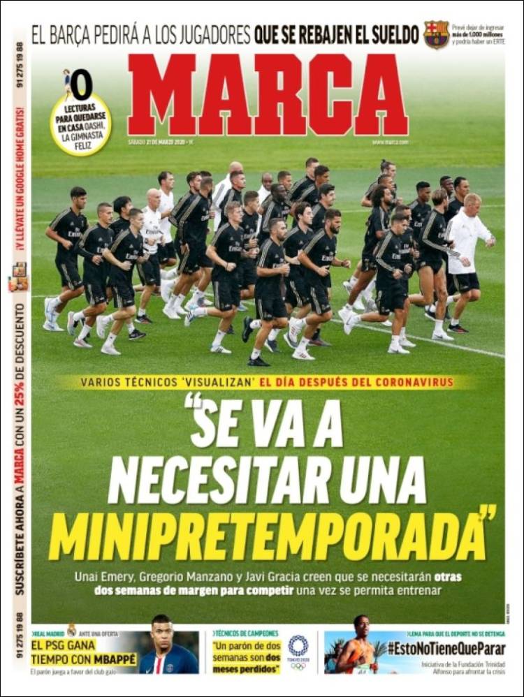 Noticias deportivas en los periódicos del mundo de 21 de marzo de 2020