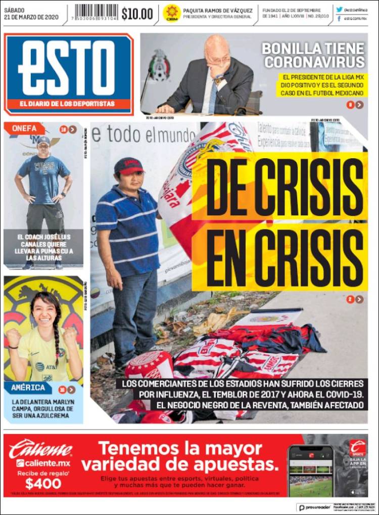 Noticias deportivas en los periódicos del mundo de 21 de marzo de 2020