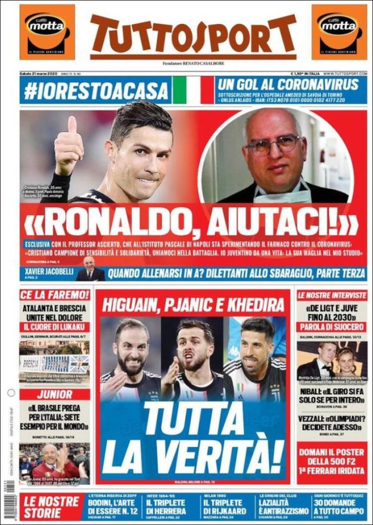 Noticias deportivas en los periódicos del mundo de 21 de marzo de 2020