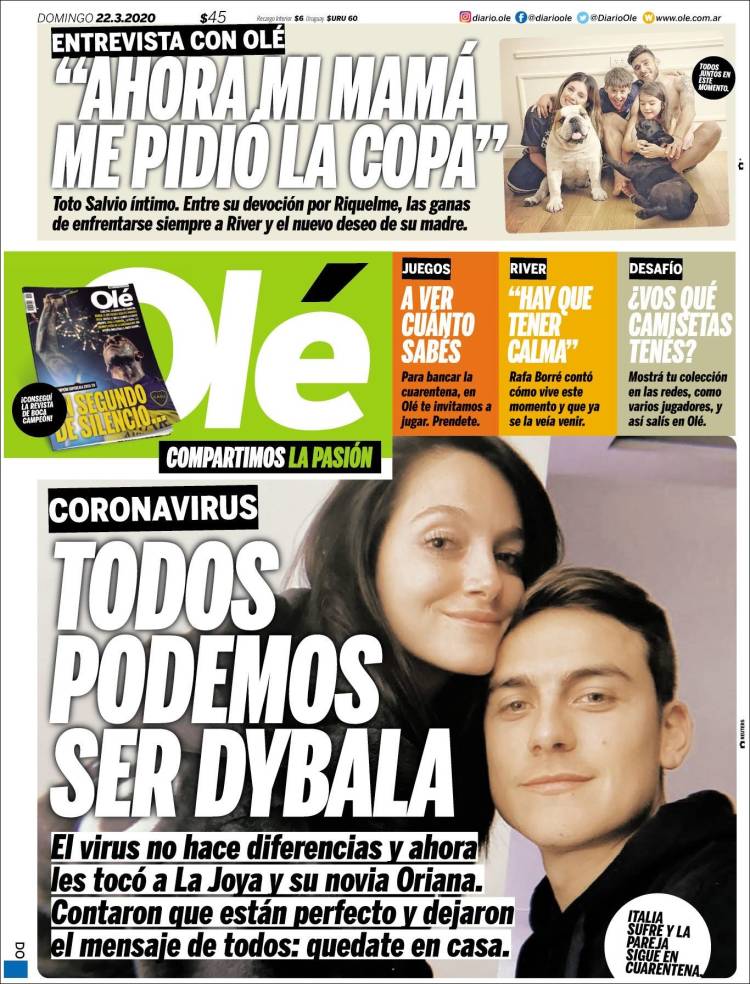 Noticias deportivas en los periódicos del mundo de 22 de marzo de 2020