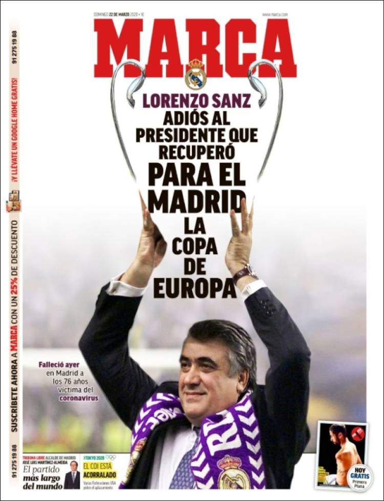 Noticias deportivas en los periódicos del mundo de 22 de marzo de 2020
