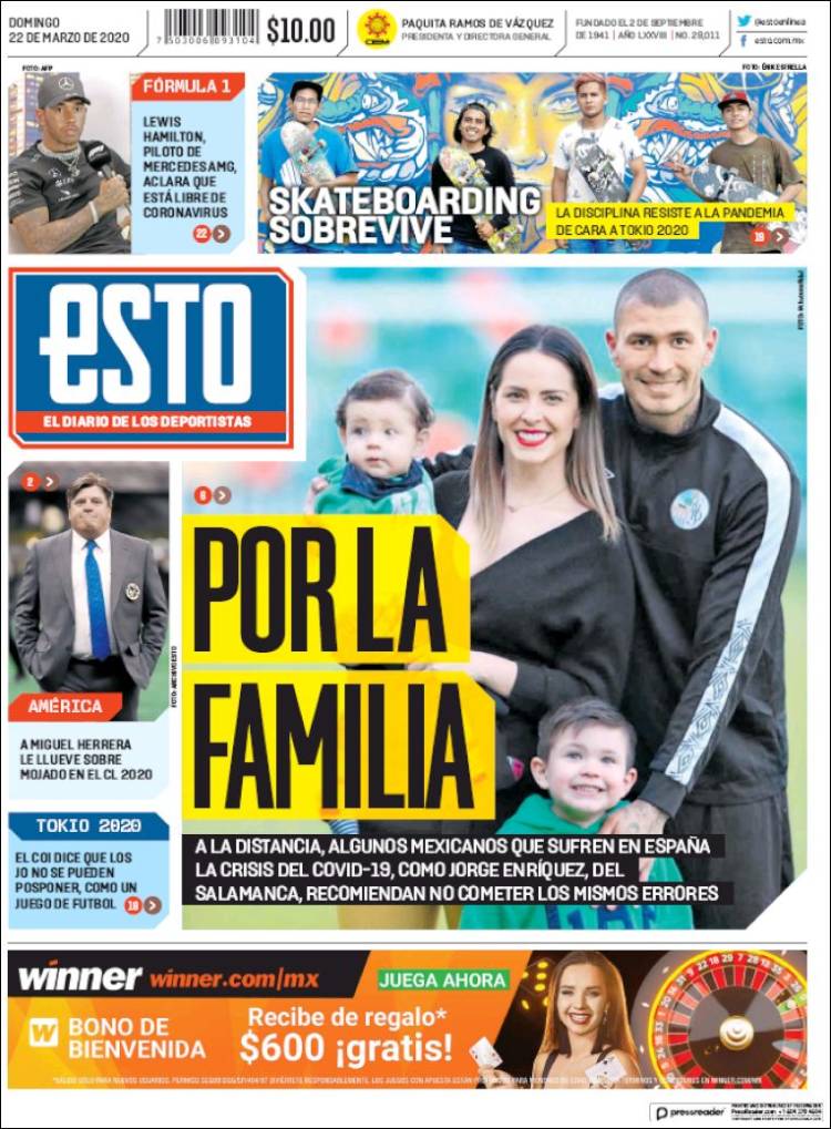 Noticias deportivas en los periódicos del mundo de 22 de marzo de 2020