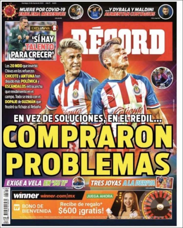 Noticias deportivas en los periódicos del mundo de 22 de marzo de 2020