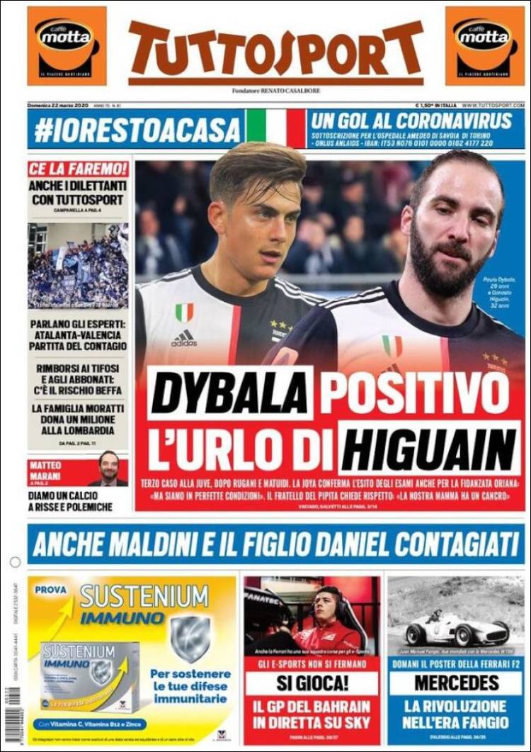Noticias deportivas en los periódicos del mundo de 22 de marzo de 2020