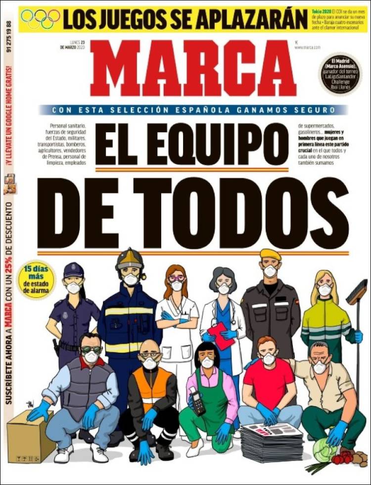 Noticias deportivas en los periódicos del mundo de 23 de marzo de 2020