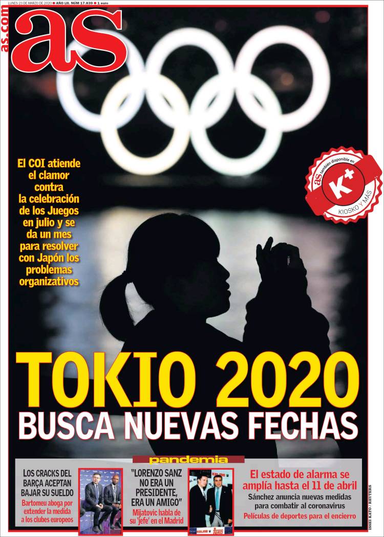 Noticias deportivas en los periódicos del mundo de 23 de marzo de 2020