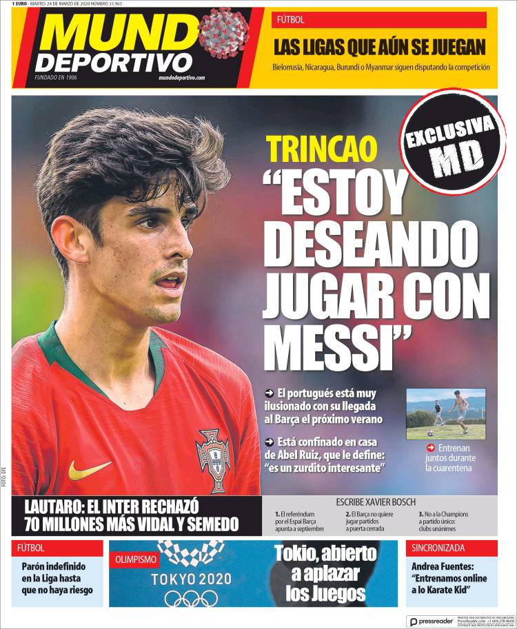 Noticias deportivas en los periódicos del mundo de 24 de marzo de 2020