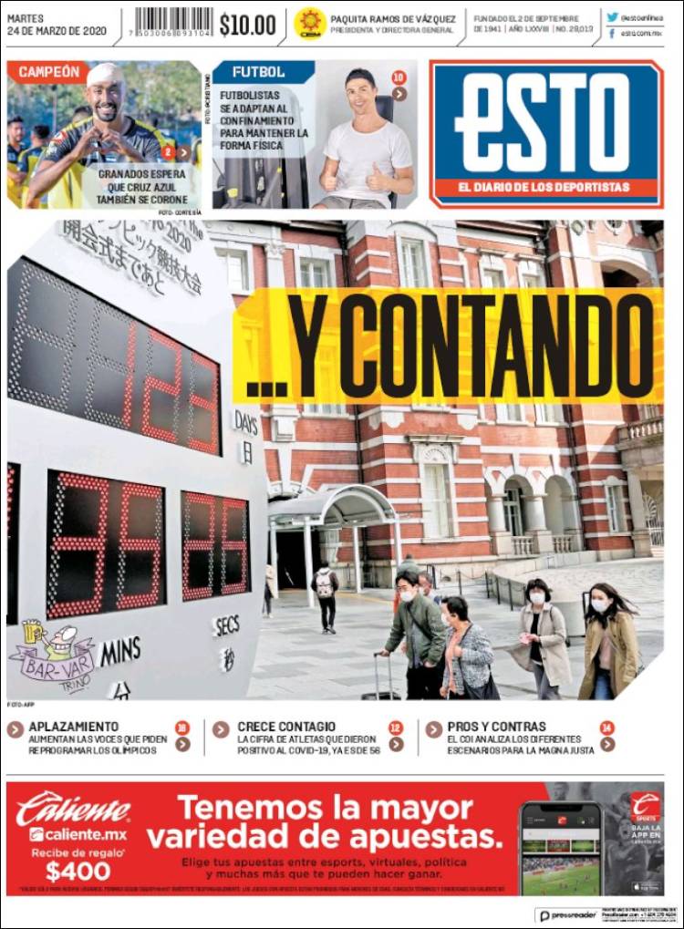 Noticias deportivas en los periódicos del mundo de 24 de marzo de 2020