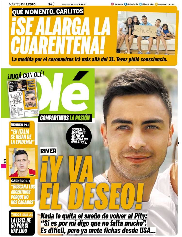 Noticias deportivas en los periódicos del mundo de 24 de marzo de 2020