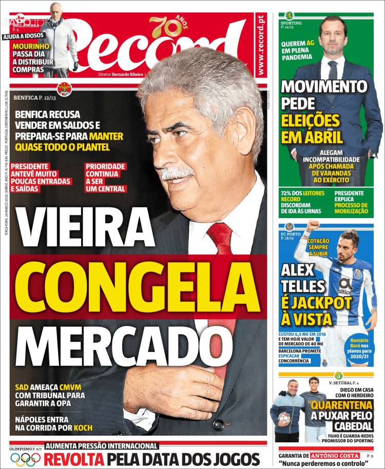 Noticias deportivas en los periódicos del mundo de 24 de marzo de 2020