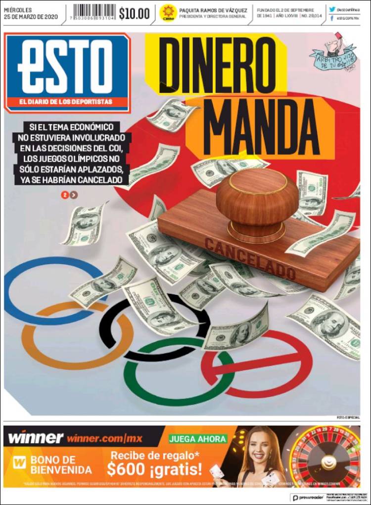 Noticias deportivas en los periódicos del mundo de 25 de marzo de 2020