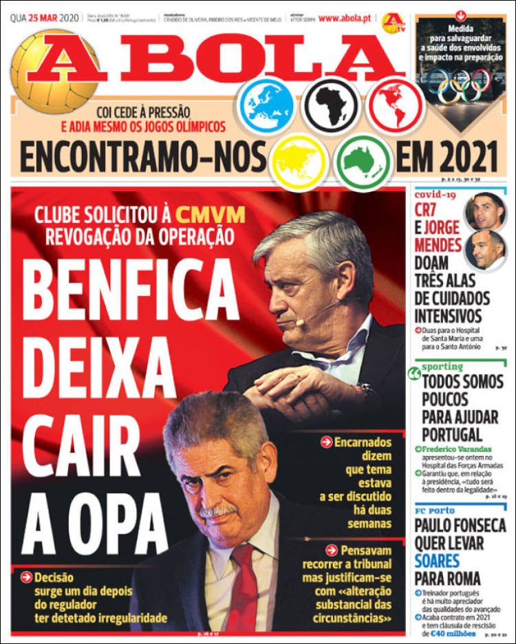 Noticias deportivas en los periódicos del mundo de 25 de marzo de 2020