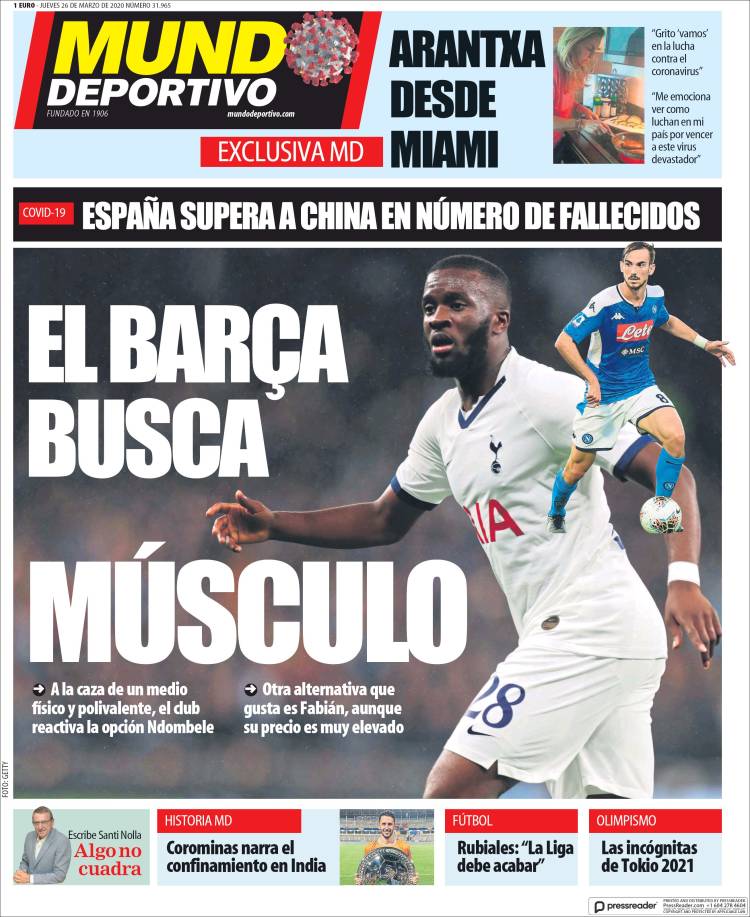 Noticias deportivas en los periódicos del mundo de 26 de marzo de 2020