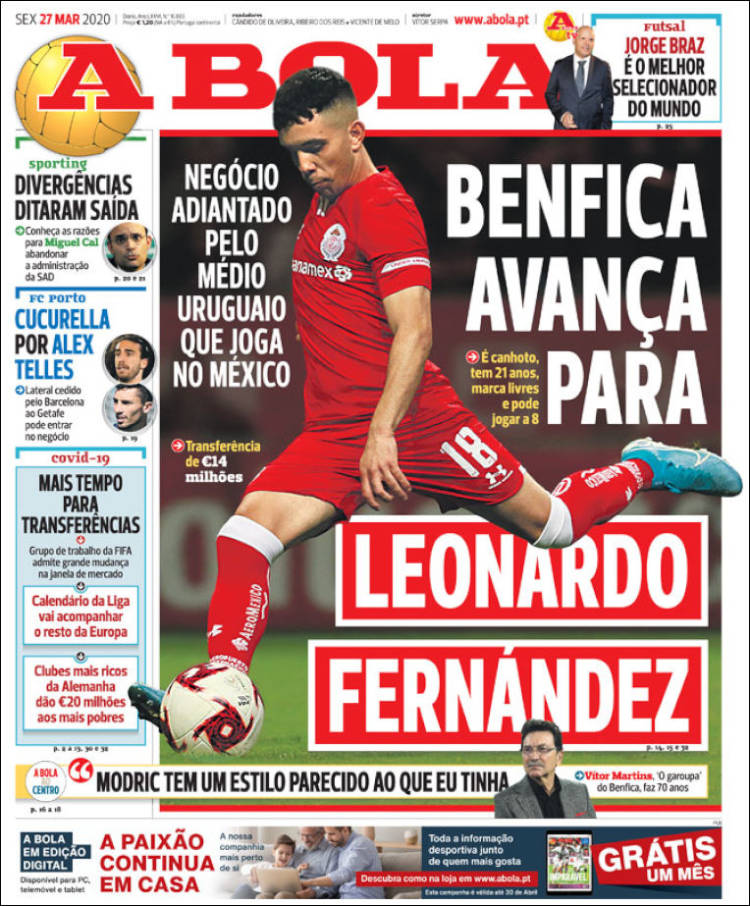 Portada de Abola Portugal de 27 de marzo de 2020