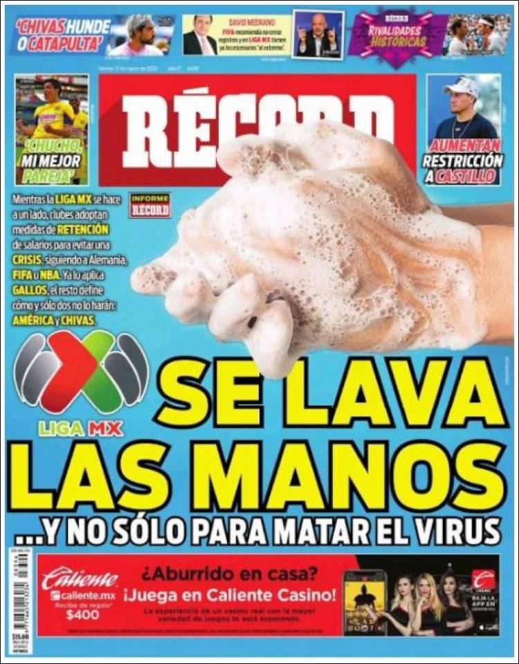 Portada Récord de México de 27 de marzo de 2020