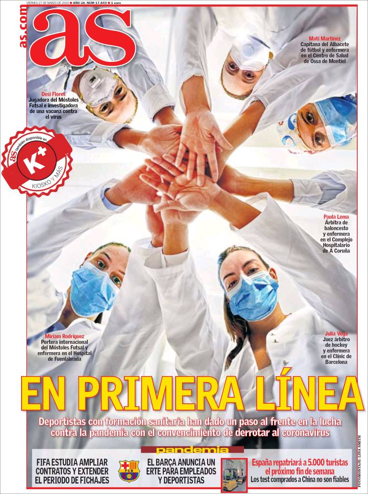 Portada As de España de 27 de marzo de 2020