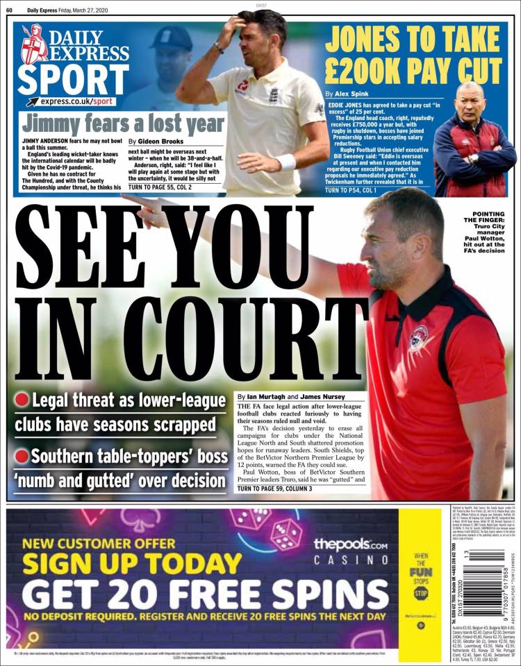 Daily sports de Inglaterra de 27 de marzo de 2020