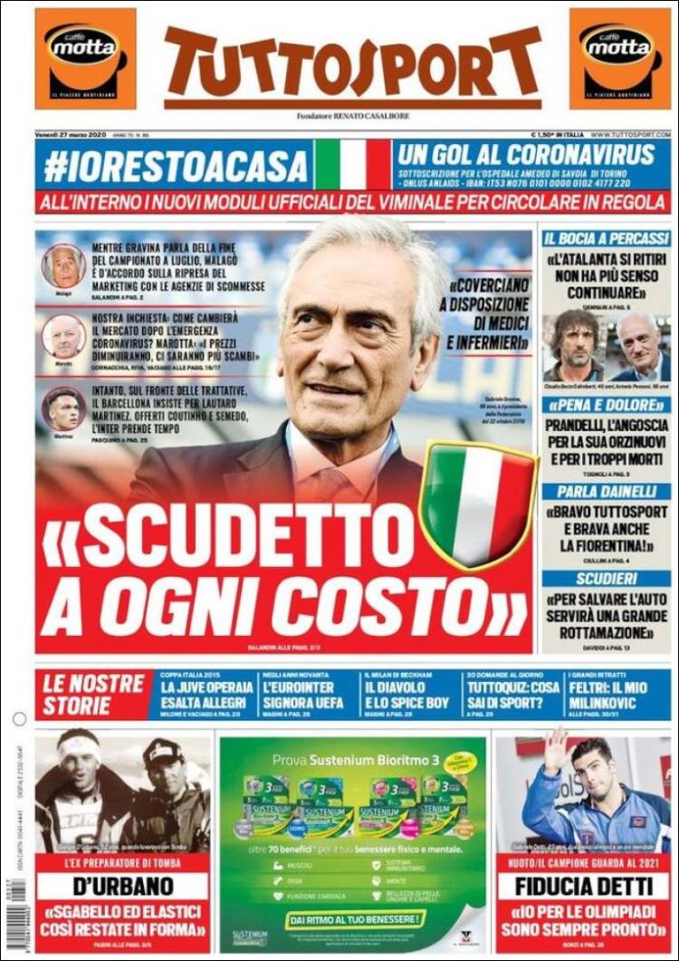Tuttosport de Italia de 27 de marzo de 2020