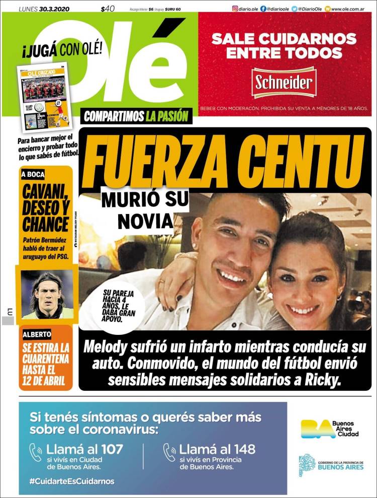 Portadas de principales periódicos del mundo de 30 de marzo de 2020