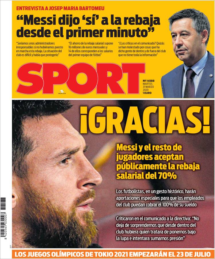 Portadas de principales periódicos del mundo de 31 de marzo 2020
