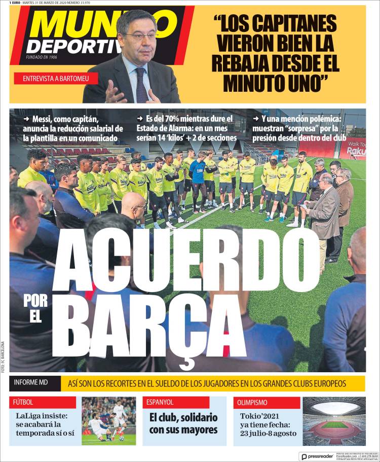 Portadas de principales periódicos del mundo de 31 de marzo 2020