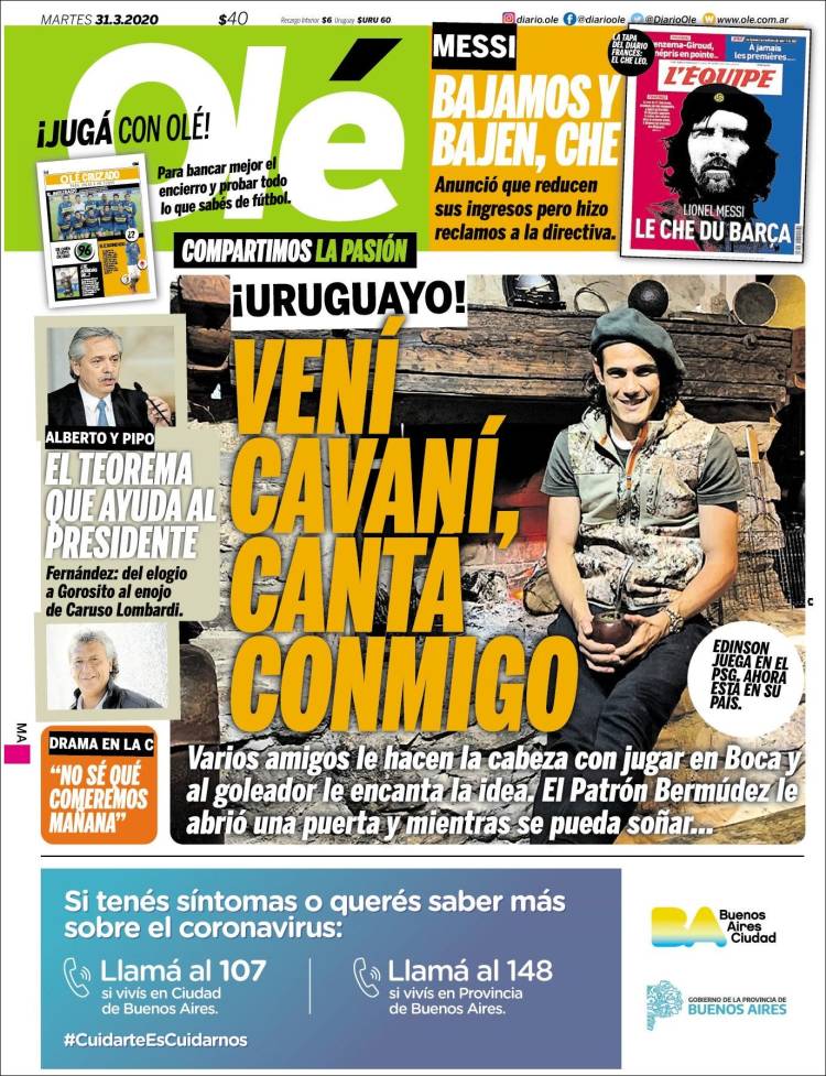 Portadas de principales periódicos del mundo de 31 de marzo 2020