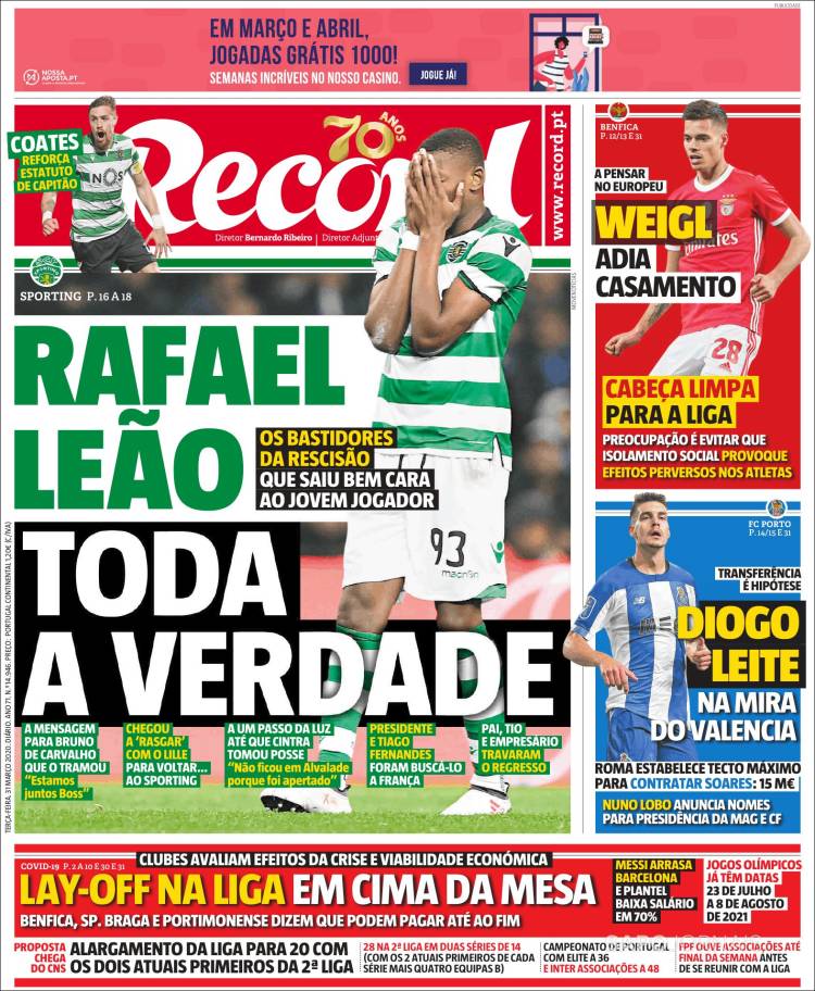Portadas de principales periódicos del mundo de 31 de marzo 2020