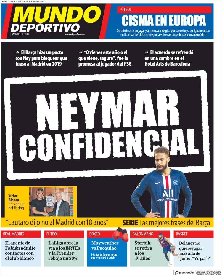 Portadas de principales periódicos del mundo de 04 de abril 2020