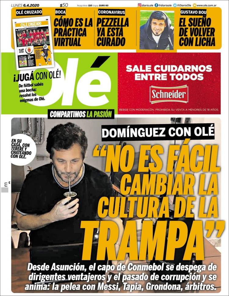 Portadas de principales periódicos del mundo de 06 de abril 2020