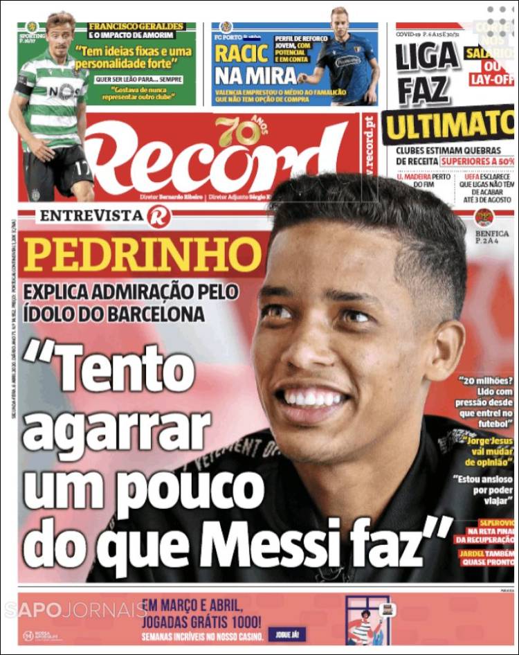 Portadas de principales periódicos del mundo de 06 de abril 2020