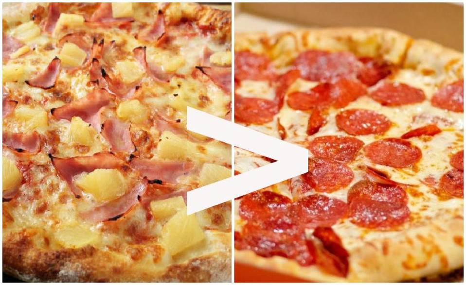 Pizza hawaiana mejor que pizza de pepperoni