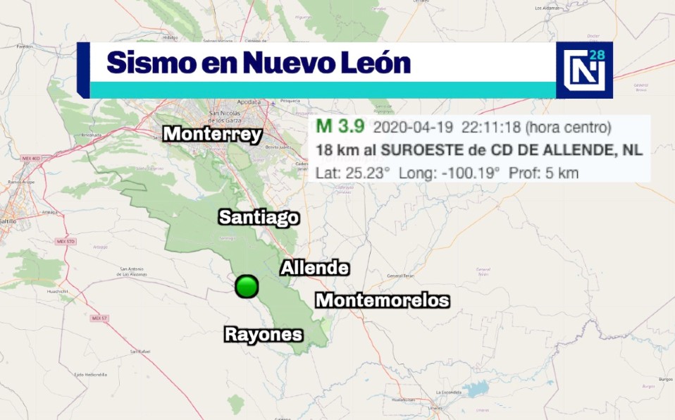 3.9 fue la magnitud del sismo que impactó al sur de Nuevo León. (@canal28nl)