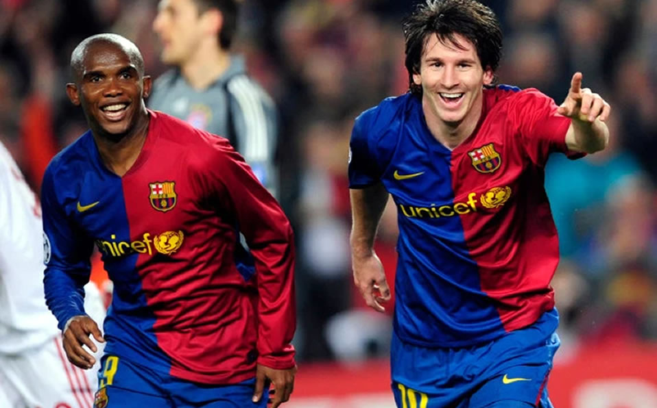 Messi y Eto'o ganaron dos Champions League jugando con el Barcelona. (AP)
