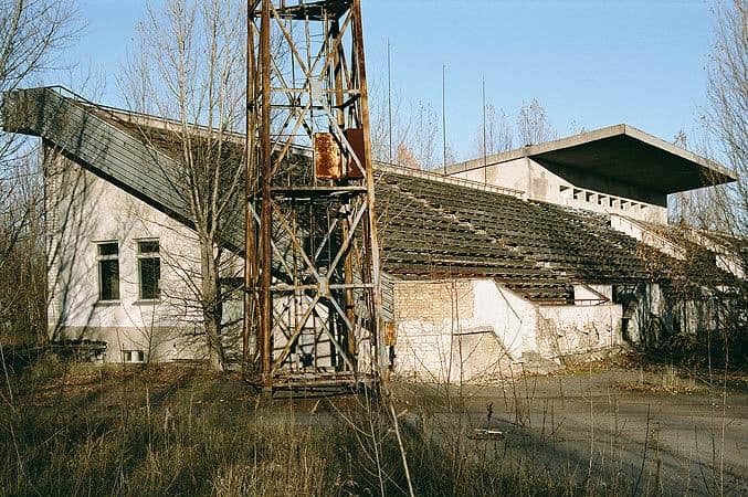 El Estadio Avanhard, en Ucrania, quedó abandonado a causa del desastre nuclear de Chernobyl.