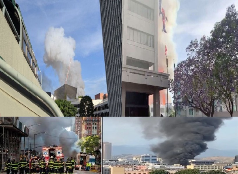 Una larga columna de humo y el fuerte fuego acaparó la atención de los angelinos.