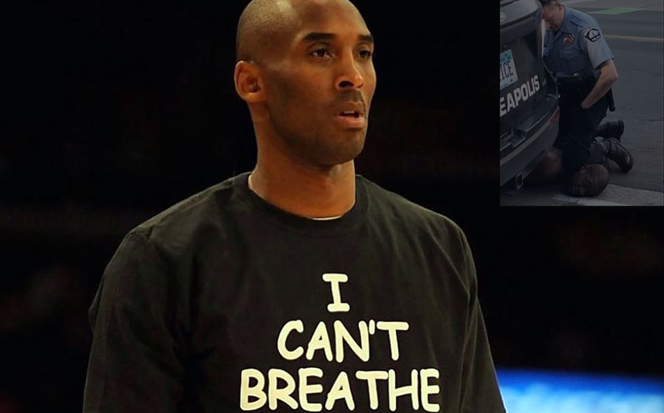 Kobe Bryant usando la playera con la última frase dicha en vida por George Floyd. (@VanessaBryant)