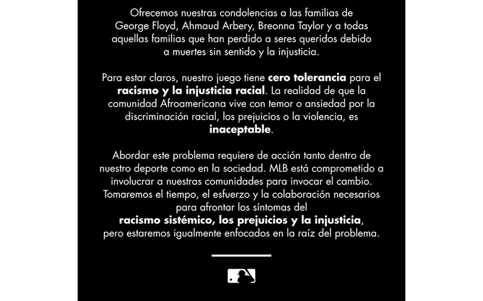 MLB habla del racismo y del caso George Floyd